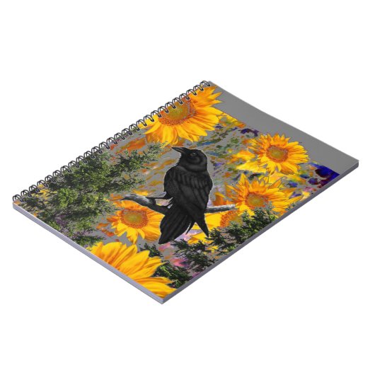 zwarte kraai en zonnebloemen notitieboek (Linkerzijde)