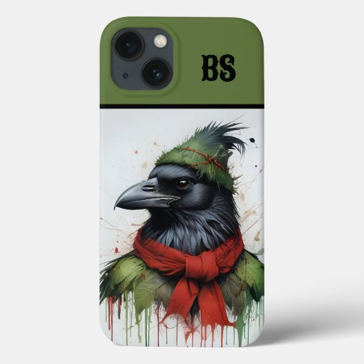 Zwarte kraai in kerstoutfit Case-Mate iPhone case (Achterkant)