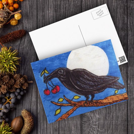 Zwarte Kraai Kersen Maneschijn Briefkaart