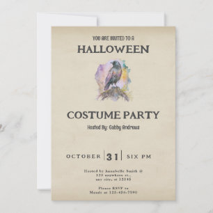 Zwarte Kraai met Pastel Accenten Vintage Halloween Kaart