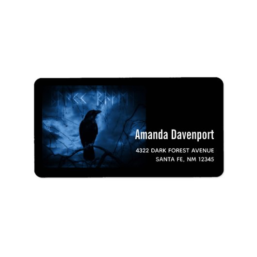 Zwarte Kraai met Runen Donkere Goth Stijl Etiket (Voorkant)