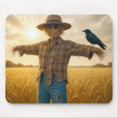 Zwarte kraai neergestreken op een vogelverschrikke muismat (Voorkant)