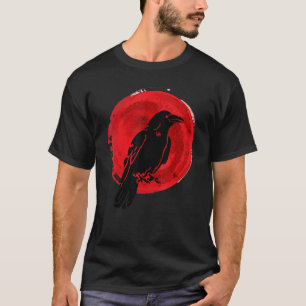 Zwarte Kraai Occulte Japan Gotische Raaf Vogel Rod T-shirt