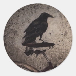 Zwarte kraai op fiets ronde sticker