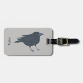 Zwarte kraai op grijs gepersonaliseerd bagagelabel (Voorkant horizontaal)