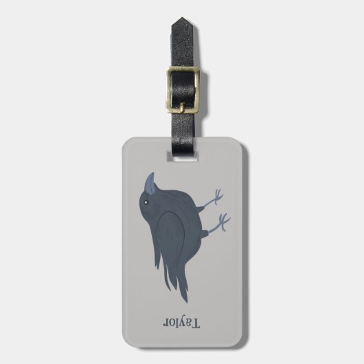 Zwarte kraai op grijs gepersonaliseerd bagagelabel (Voorkant verticaal)