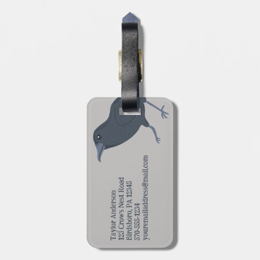 Zwarte kraai op grijs gepersonaliseerd bagagelabel (Achterkant verticaal)