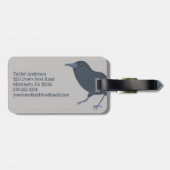 Zwarte kraai op grijs gepersonaliseerd bagagelabel (Achterkant horizontaal)