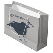 Zwarte kraai op grijs gepersonaliseerd groot cadeauzakje (Voorkant Gekanteld)