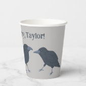 Zwarte kraai op grijs gepersonaliseerd papieren bekers (Achterkant)