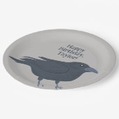 Zwarte kraai op grijs gepersonaliseerd papieren bordje (Gekanteld)