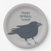 Zwarte kraai op grijs gepersonaliseerd papieren bordje (Voorkant)