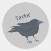 Zwarte kraai op grijs gepersonaliseerd ronde sticker (Voorkant)
