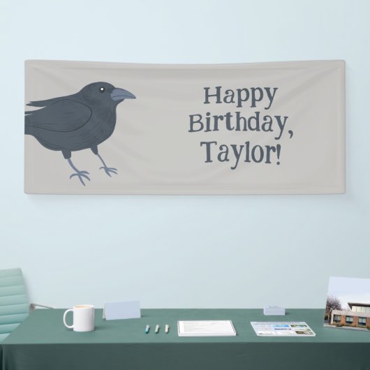 Zwarte kraai op grijs gepersonaliseerd spandoek (Beurs)