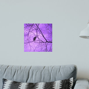 Zwarte Kraai Paarse Lucht Bomen Foto Canvas Afdruk