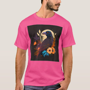 Zwarte Kraai Raven Schedel Maan Bloemen Vogel Wicc T-shirt