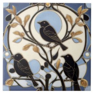 Zwarte kraaien Art Nouveau Vogels Art Deco Vogel Tegeltje