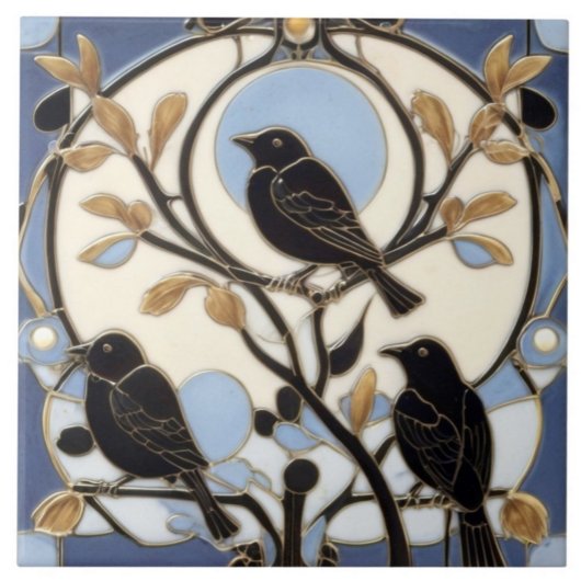 Zwarte kraaien Art Nouveau Vogels Art Deco Vogel Tegeltje
