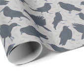 Zwarte kraaien vogels grijs patroon cadeaupapier (Rol Hoek)