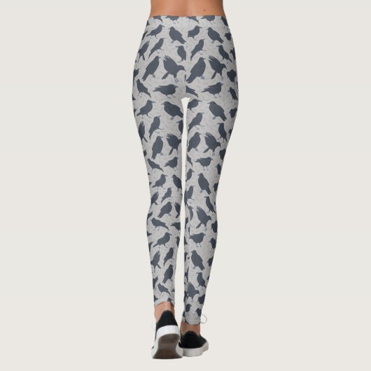 Zwarte kraaien vogels grijs patroon leggings (Achterkant)