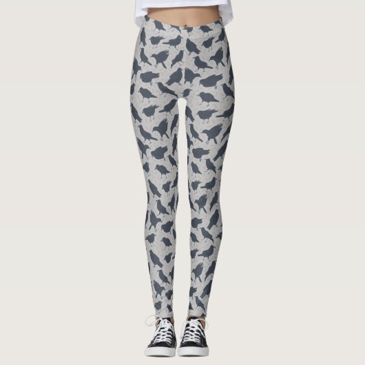 Zwarte kraaien vogels grijs patroon leggings (Voorkant)