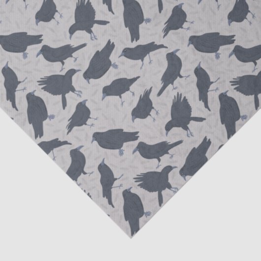 Zwarte kraaien vogels grijs patroon tissuepapier (Detail)