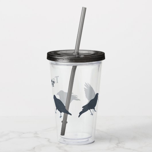 Zwarte kraaien vogels illustraties gepersonaliseer acryl drinkbeker (Achterkant)