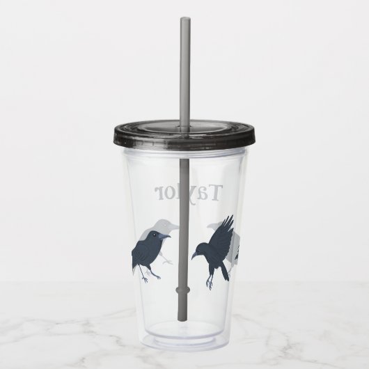Zwarte kraaien vogels illustraties gepersonaliseer acryl drinkbeker (Rechts)