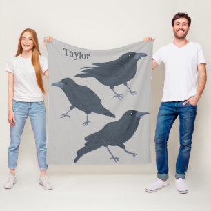 Zwarte kraaien vogels illustraties gepersonaliseer fleece deken