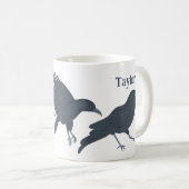 Zwarte kraaien vogels illustraties gepersonaliseer koffiemok (Voorkant rechts)