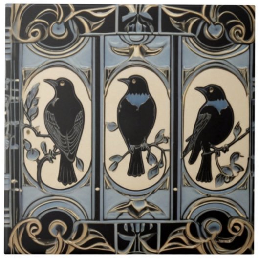 Zwarte kraaivogels Art Nouveau Art Deco Vogel Tegeltje