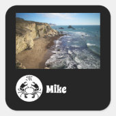 Zwarte krab Monogram Fotonaam Vierkante Sticker (Voorkant)