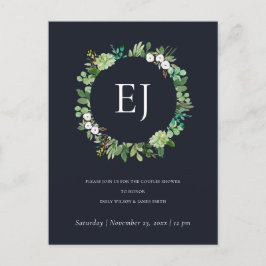 ZWARTE KRAFT FOLIAGE WREATH MONOGRAM BRUNCH BUBBLY UITNODIGING BRIEFKAART