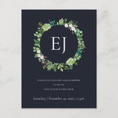 ZWARTE KRAFT FOLIAGE WREATH MONOGRAM BRUNCH BUBBLY UITNODIGING BRIEFKAART (Voorkant)