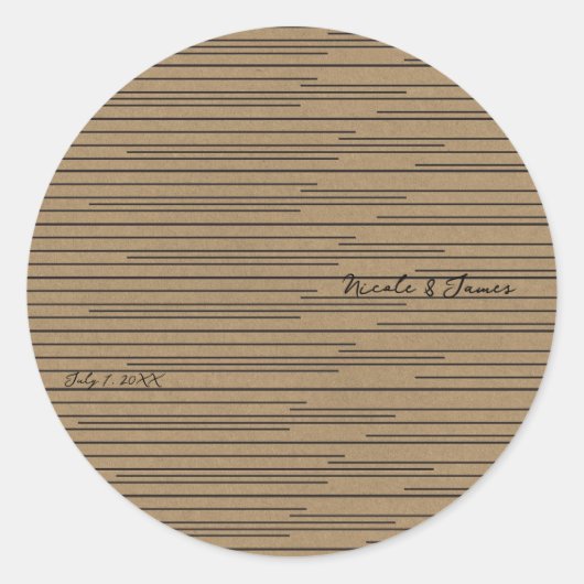 Zwarte Kraft Minimalistische Moderne Lijnen Trouwe Ronde Sticker (Voorkant)