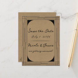 Zwarte Kraft Minimalistische Moderne Lijnen Trouwf Aankondigingskaart