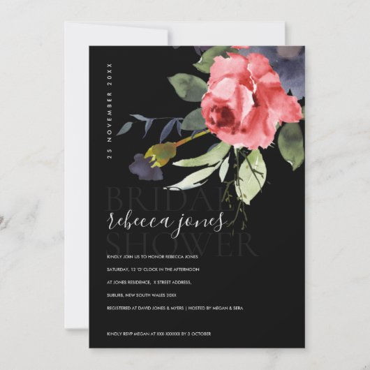 ZWARTE KRAFT RED ROSES BUNCH FLORAL VRIJGEZELLENFE AANKONDIGING (Voorkant)