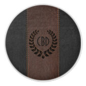 Zwarte krans met bruine & zwarte lederen textuur keramische knop (Voorkant)