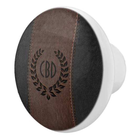 Zwarte krans met bruine & zwarte lederen textuur keramische knop (Rechts)