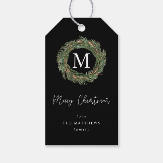 Zwarte Krans Monogram Kadoetiketjes Cadeaulabel (Voorkant)