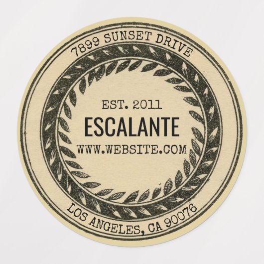 zwarte krans op Dark Beige Labels (Design 1)