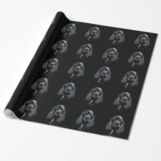 Zwarte kransspaniel cadeaupapier (Uitgerold)