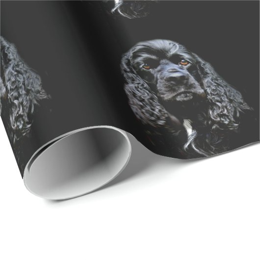 Zwarte kransspaniel cadeaupapier (Rol Hoek)