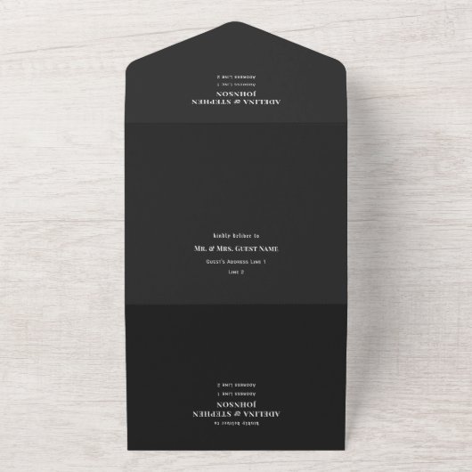 Zwarte krant gelukkig ooit na QR code bruiloft All In One Uitnodiging (Buitenkant)