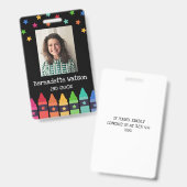 Zwarte Krayons en sterren Colorful School-ID Badge (Voor- en achterkant)