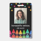 Zwarte Krayons en sterren Colorful School-ID Badge (Voorzijde)