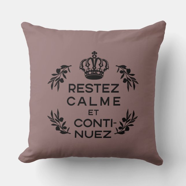 zwarte krest Franse Keep Calm en Carry Kussen (Voorkant)
