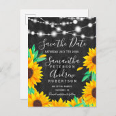 zwarte krijt licht zonnebloemen behalve datum aankondigingskaart (Voorkant / Achterkant)