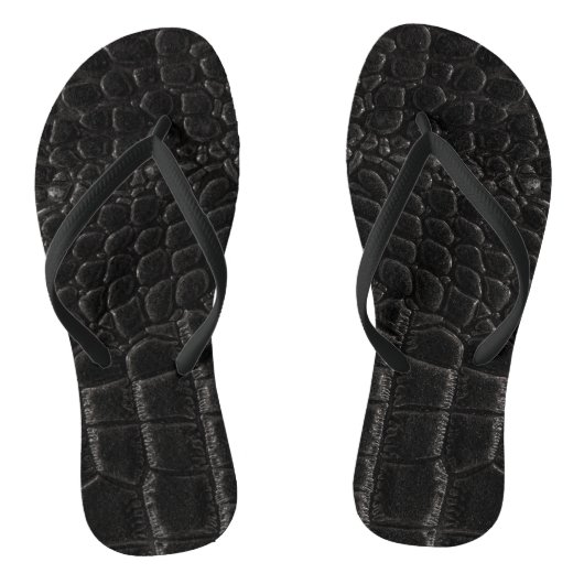 Zwarte krokodille teenslippers (Voetbed)