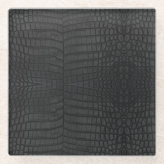 Zwarte Krokodillenleerprint Glazen Onderzetter (Voorkant)